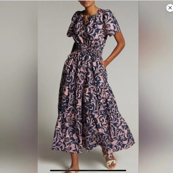 Anthropologie Navy and Pink Maxi Dress - Picture 1 of 2